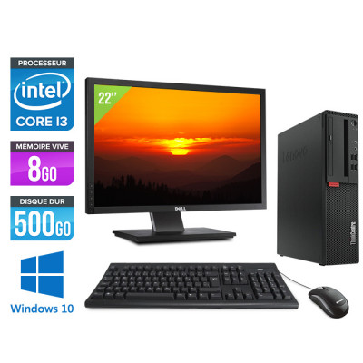 Pack pc de bureau reconditionné Lenovo ThinkCentre M710s SFF + Écran 22" - Intel core i3-7100 - 8 Go RAM DDR4 - 500 Go HDD - Windows 10 Famille