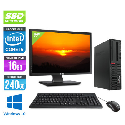 Pack pc de bureau reconditionné Lenovo ThinkCentre M710s SFF + Écran 22" - Intel core i5 - 16 Go RAM DDR4 - 240 Go SSD - Windows 10 Famille