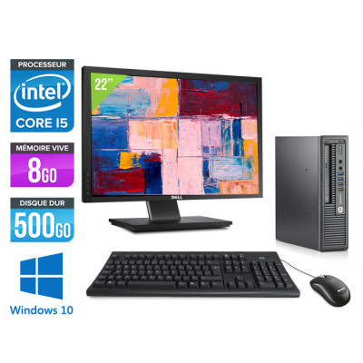 Pack PC bureau reconditionné - HP EliteDesk 800 G1 USDT - i5 - 8Go - 500Go HDD - Windows 10 - Ecran 22