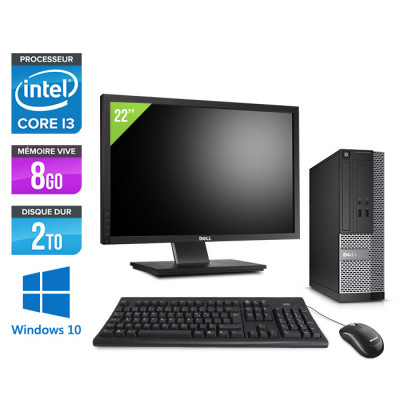 PC bureau reconditionné - Dell Optiplex 3020 SFF - Core i3 - 8Go - 2 To HDD - W10 + Écran 22