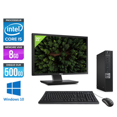Pack PC de bureau reconditionné Dell Optiplex 3040 Micro + Écran 22" - Core i5 - 8Go - 500Go HDD - W10
