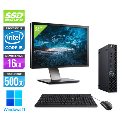 Pack PC bureau reconditionné Dell Optiplex 3060 Micro + Écran 24" - Intel Core i5 - 16Go - 500Go SSD - Windows 11