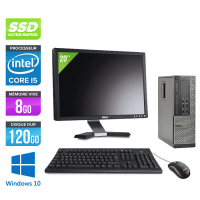 Pack pc bureau reconditionné avec écran 20" - Dell Optiplex 7010 SFF - i5 - 8Go - 120Go SSD - Windows 10