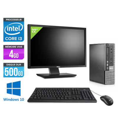Pack PC bureau reconditionné - Dell Optiplex 7010 USFF + Écran 22" - i3  - 4Go - 500Go - Windows 10