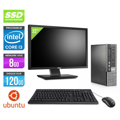 Pack PC bureau reconditionné - Dell Optiplex 7010 USFF + Écran 22" - i3  - 8Go - SSD 120 Go - Ubuntu / Linux
