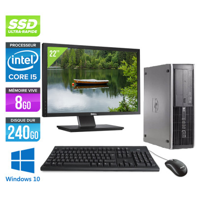 Pac Pc bureau reconditionné - HP Elite 8200 SFF + Ecran 22" - Core i5 - 8Go - 240Go SSD -Windows 10