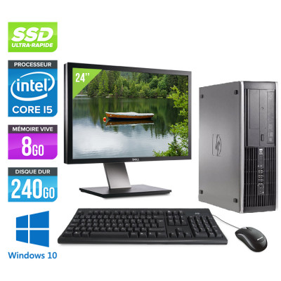 Pack PC bureau reconditionné - HP Elite 8200 SFF + Ecran 24" - Core i5 - 8Go - SSD 240 Go - Windows 10