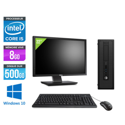 Ordinateur de bureau - HP EliteDesk 800 G1 SFF reconditionné - i5 - 8Go - 240Go SDD - Windows 10 + Ecran 22"