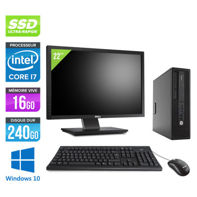 Pack PC bureau reconditionné HP EliteDesk 800 G2 SFF + Écran 22" - i7 - 16Go - SSD 240Go - Windows 10 - Trade Discount
