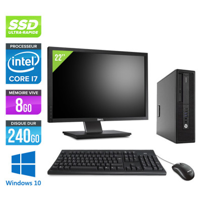 Pack PC bureau reconditionné HP EliteDesk 800 G2 SFF + Écran 22" - i7 - 8Go - SSD 240Go - Windows 10 - Trade Discount