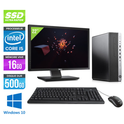 Pack Pc de bureau reconditionné - HP EliteDesk 800 G3 SFF + 22" - i5 - 16Go DDR4 - 500Go SSD - Ubuntu / Linux