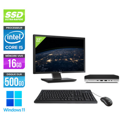 Pack PC de bureau HP EliteDesk 800 G4 DM reconditionné - i5 - 16Go DDR4 - 500Go SSD - Windows 11