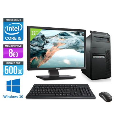 Pack PC bureau reconditionné - Lenovo ThinkCentre M83 Tour + Écran 22" - i5 - 8 Go - 500Go HDD - Windows 10