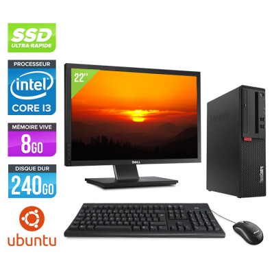 Pack PC de bureau reconditionné Lenovo ThinkCentre M710s SFF + Écran 22" - Intel core i3-6100 - 8 Go RAM DDR4 - 240 Go SSD - Ubuntu / Linux