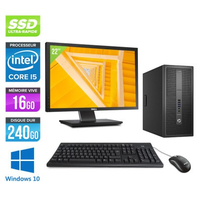 Pack PC fixe reconditionné - HP EliteDesk 800 G2 Tour - i5 - 16Go - 240Go SSD - Windows 10