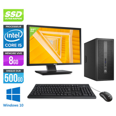 Pack PC fixe reconditionné - HP EliteDesk 800 G2 Tour - i5 - 8Go - 240Go SSD - Windows 10