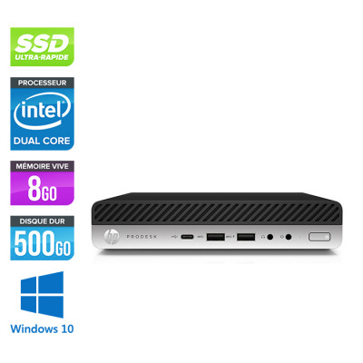 Pc bureau reconditionné - HP ProDesk 600 G3 DM - Pentium G4400T - 8Go DDR4 - 500Go SSD - Windows 10