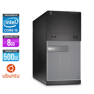 PC bureau reconditionné - Dell Optiplex 3020 Tour - i5 - 8Go - 500Go - Ubuntu / Linux