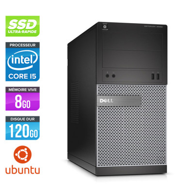 PC bureau reconditionné - Dell Optiplex 3020 Tour - i5 - 8Go - SSD 120 Go - Ubuntu / Linux