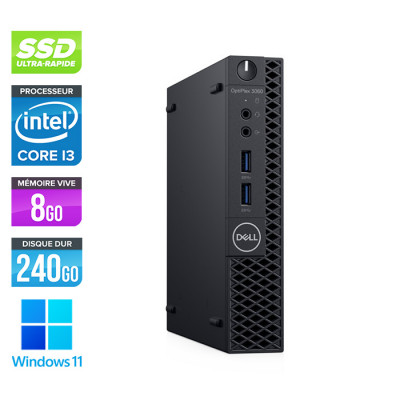 Pc bureau reconditionné Dell Optiplex 3060 Micro - Intel Core i3 - 8Go - 240Go SSD - Windows 11