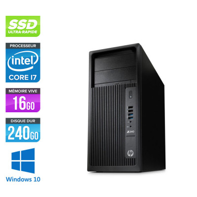 PC bureau reconditionné - HP Workstation Z240 - i7-6700 - 16Go - 240 Go SSD - Nvidia Quadro K1200 - Windows 10