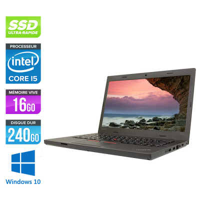 Pc portable reconditionné - Lenovo ThinkPad T470 - i5 6300U - 16Go - SSD 240Go - Full-HD - Webcam - Windows 10 professionnel