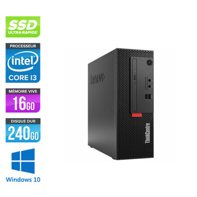 Pc de bureau reconditionné pas cher - Lenovo ThinkCentre M710e SFF - Intel core i3-6100 - 16Go RAM DDR4 - 240Go SSD - Windows 10