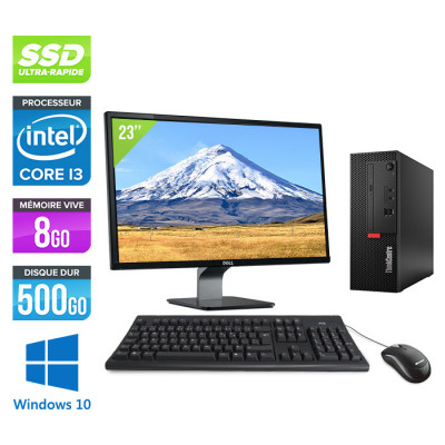 Pack PC de bureau reconditionné - Lenovo ThinkCentre M710e SFF - Intel core i3-6100 - 8Go RAM DDR4 - 500Go SSD - Windows 10 + Écran 23"