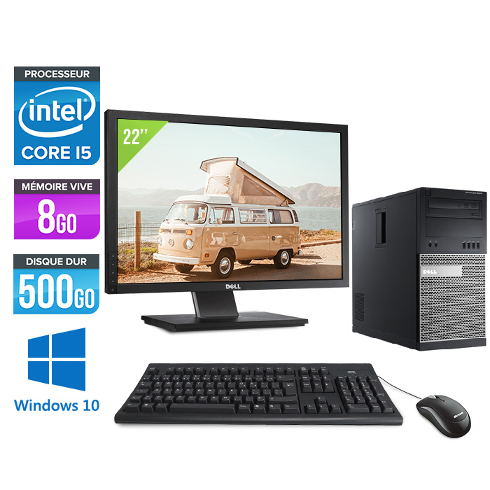 Pack PC bureau reconditionné Dell 9020 Tour + Écran 22 - intel i5 4570 -  8Go - 500Go HDD - Windows 10 - Trade Discount