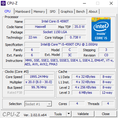 Résultats CPU-Z sur le processeur i5-4590T