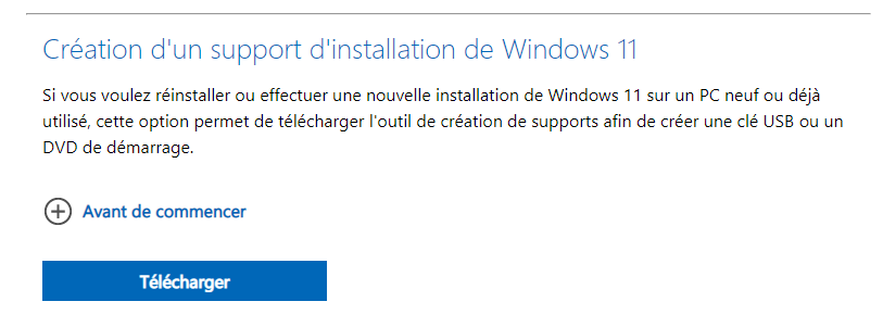 Télécharger outil création d'installation Windows 11