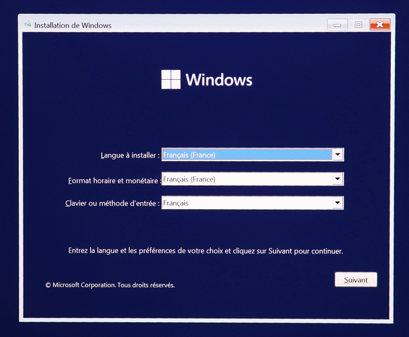 Installation Windows 11 choix langue